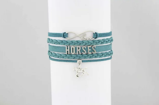 AWST International Teal Leatherette Horse Bracelet