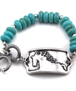 AWST International Turquoise & Silver Tone Toggle Bracelet