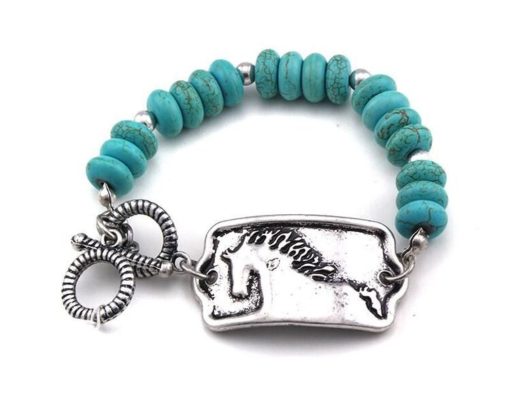 AWST International Turquoise & Silver Tone Toggle Bracelet