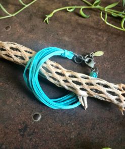 Astali Roadhouse Collection Leather 7 Strand Bracelet Turquoise & Silver